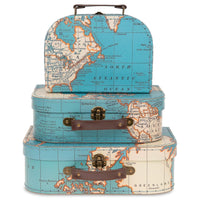 1 x RAW Customer Returns Jewelkeeper - Cardboard Suitcase, Set of 3 - Storage Gift Boxes for Birthday, Wedding, Kids Room, Office Decoration, Displays, Toys, Photos - Vintage World Map Storage Boxes - RRP €33.13