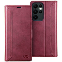 1 x RAW Customer Returns OCASE Retro Case for Samsung Galaxy S23 Ultra Cell Phone Case Bag PU Leather Flip Cover Wallet Case RFID Protective Case Leather Case Folding Case Compatible for Galaxy S23 Ultra Burgundy 6.8 inch - RRP €21.17