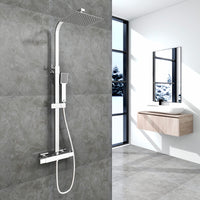 1 x RAW Customer Returns Aica Sanitarios Thermostatic shower column, shower head set with 38 thermostatic tap, Rain Shower Head, Adjustable Height 800mm - 1200mm, Square Chrome - RRP €88.78