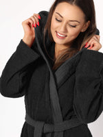 1 x RAW Customer Returns Ladeheid ladies terry bathrobe made of 100 cotton LA40-191 black-30 dark grey-12, S  - RRP €34.8