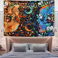 13 x Brand New Alishomtll Skeleton Tapestry, Black Wall Hanging Moon Phase Floral Tapestry, Natural Blue Orange Vine Wall Hanging Decorative Tapestry Bedroom 150x130cm - RRP €144.17