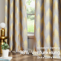 1 x Brand New FMFUNCTEX Grey Gold Foil Pine Forest Opaque Curtains Eyelet Curtain Cold Protection Blackout Curtains Thermal Insulated Curtains for Living Room Bedroom, 132 245cm, Set of 2 - RRP €33.26