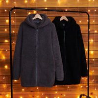 1 x RAW Customer Returns CityComfort Women s Teddy Fleece Hoodie, Fluffy, Warm with Zip Black Long, L  - RRP €20.99