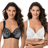 1 x RAW Customer Returns Curve Muse Plus Size Unlined Underwire Lace Bra with Padded Shoulder Straps - Pack of 2 - Black, White - 85B-V2 - RRP €35.3