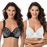 1 x RAW Customer Returns Curve Muse-Plus Size Underwired Unlined Lace Bra with Padded Straps Pack of 2 -Black,White-100B-V2 - RRP €34.99