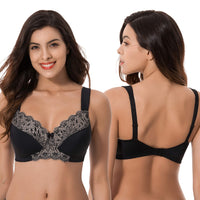 1 x RAW Customer Returns Curve Muse Plus Size Unlined Minimizer Wireless Bra with Embroidered Lace-3 Pack-Pink,Black,Gray-80G - RRP €54.65