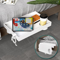 1 x RAW Customer Returns SPACEKEEPER Folding Bedside Shelf with Cup Holder, Clip-On Bedside Table, Hanging Tray, Caddy Organizer for Bed Bunk Bed, College, Dorm, Loft, Bed Essentials, White - RRP €19.88