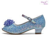 1 x RAW Customer Returns ELSA ANNA Girl s princess shoes - Fantasy shoes with glitter and crystals - 3 cm heel - For parties, birthdays and cosplay - Princess girl heels BLU23 28  - RRP €22.97