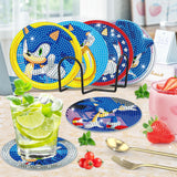 3 x Brand New Lxmsja 6 PCS Diamond Painting Coasters with Holder, Diamond Painting Sonic, Diamond Painting Pictures Adults Children, Diamond Cup Coasters with Cork, Crafts Adults Women - RRP €35.16