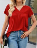 2 x RAW Customer Returns Florboom Red Blouses for Women Tops Summer Loose Shirt V Neck Tunic Long Red M - RRP €48.38