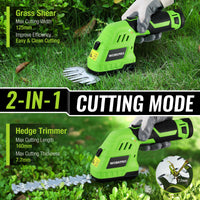 1 x RAW Customer Returns WORKPRO 12V shrub shears battery 2-in-1 green, handy grass shears with 2 blades, 2Ah battery and charger, electric hedge trimmer lawn trimmer for gardening, cutting width 12.5cm, cutting length 16cm - RRP €58.69