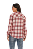 1 x RAW Customer Returns Enjoyoself Women s Flannel Shirt Cotton Long Sleeve Lumberjack Shirt Button-down Checked Blouse for Everyday Oktoberfest White-Red, L - RRP €27.22