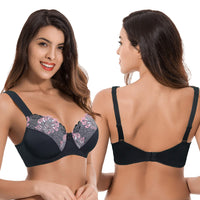 1 x RAW Customer Returns Curve Muse Women s Plus Size Minimizer Underwire Unlined Bras with Embroidered Lace - 2 Pack-Nude, Black-95B - RRP €36.99