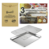 1 x RAW Customer Returns KITCHENATICS Heavy Duty Baking Sheet with Wire Rack Set 100 Pieces Parchment Paper, 1 2 Baking Sheet and Rack Set, Cookie Pan with Cooling Rack, Half Baking Sheet Pan and Rack with Baking Paper, 13 x 18  - RRP €38.28