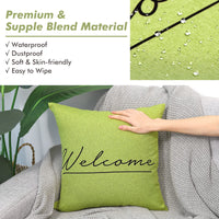 1 x RAW Customer Returns Lewondr Outdoor Cushion Cover, Pack of 2 Waterproof Cushion Covers with Welcome Print, UV Protection Decorative Cushion Cover Pillowcase with Coating for Sofa Chair Garden Lounge 45 x 45 cm - Green - RRP €13.31