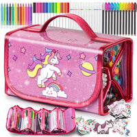 1 x RAW Customer Returns Hot Bee unicorn gifts for girls 3 4 5 6 7 years, glitter pens girls 3 4 5 6 7 years, painting set for children 3-7 years, painting case for children - RRP €25.99