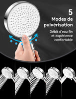 1 x RAW Customer Returns Magichome water-saving shower head with 2M hose, hand shower filter mineral stones and 5 jet types, water-saving and pressure-increasing shower head with 3-layer filtration and additional stones - RRP €19.99