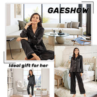 1 x RAW Customer Returns Gaeshow Women s Silk Satin Pajamas Set Long Sleeve Sleepwear Loungewear All Seasons Size 8 Black - RRP €24.91