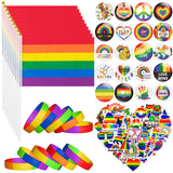 4 x Brand New GROBRO7 110 Pcs LGBTQ Silicone Bracelet Flags Button Pins Sticker Set Rainbow Pride Month Progress Favors Supplies, Gay Lesbian Accessories Gifts to Promote Diversity Inclusivity - RRP €76.8