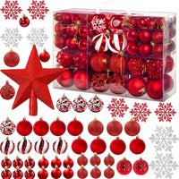 1 x RAW Customer Returns Christmas tree decoration ball, including snowflakes, red lace stars and rope -121 pieces -Christmas decoration - RRP €26.21