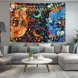 13 x Brand New Alishomtll Skeleton Tapestry, Black Wall Hanging Moon Phase Floral Tapestry, Natural Blue Orange Vine Wall Hanging Decorative Tapestry Bedroom 150x130cm - RRP €144.17