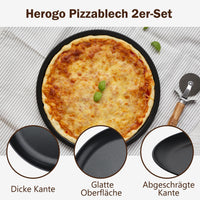 1 x RAW Customer Returns Herogo pizza tray set of 2, 26 cm round stainless steel pizza tray with non-stick coating, black baking tray oven tray for baking, healthy and durable, even heat and easy cleaning - RRP €13.99