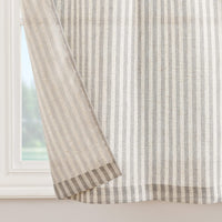 1 x RAW Customer Returns TOPICK Striped Window Curtains Linen Curtains with Stripes Kitchen Curtain Opaque Short Kitchen Curtains for Kitchen Dining Room Bathroom Small Window 65W x 60H cm Gray on Beige - RRP €19.99