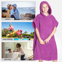 1 x RAW Customer Returns CityComfort Hooded Towel Poncho for Children Changing Bathrobe with Pockets Bath poncho made of 100 cotton Ideal for holidays, swimming, surfing, beach, bath 10 13 years, pink  - RRP €25.25