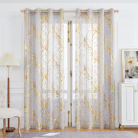 1 x RAW Customer Returns FMFUNCTEX Voile Curtains with Eyelets Gold Foil Gray Tree Branches Printed Transparent Curtains Luxurious Modern Eyelet Curtains for Living Room Bedroom Gold on Gray, 127 225cm  - RRP €34.99