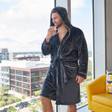 1 x RAW Customer Returns CityComfort bathrobe men, cozy fleece dressing gown with hood and pockets, plush warm housecoat long, soft sauna robe for spa and vacation, soft robe, gifts for men XXL, anthracite  - RRP €27.77