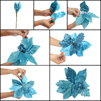 1 x RAW Customer Returns BELLE VOUS Christmas Decoration Flowers 6pcs - 32cm Glitter Flowers Christmas Blue Poinsettia Artificial with Stem for Christmas Tree Decorations, Advent Wreath, Christmas Garland, Wedding and Party Decoration - RRP €29.99