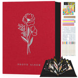 1 x RAW Customer Returns Lanpn photo book for self-design 80 black pages, linen DIY scrapbook album with 10 metal pens as a gift for wedding anniversary, Christmas, birthday friends and family red, 22.5 x 29.5 cm  - RRP €17.99