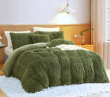 1 x RAW Customer Returns Menkala Plush Bed Linen 135 x 200 cm Winter Fluffy Warm Olive Green Duvet Cover Tie Dye Printed Green Plush Bedding Set Fleece Long Hair Faux Fur Duvet Cover with Zip and 1 Pillowcase 80 x 80 cm - RRP €43.96