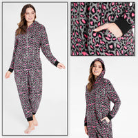 1 x RAW Customer Returns CityComfort Jumpsuit Women s Cuddly Fleece One-Piece Pajamas Onesie Women s S-XL Pink Leopard, S  - RRP €29.5