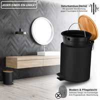 1 x RAW Customer Returns VMbathrooms 5L cosmetic bin in elegant black design Pedal bin with soft close Elegant bucket for the bathroom with inner container and bamboo wooden lid - RRP €33.25