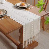 1 x RAW Customer Returns CHUQING table runner Boho style table runner white, 33 x 210 cm, macrame table runner country house style, white - RRP €22.18