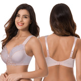 1 x RAW Customer Returns Curve Muse Plus Size Unlined Minimizer Wireless Bra with Embroidered Lace-3 Pack-Pink,Black,Gray-80G - RRP €54.65