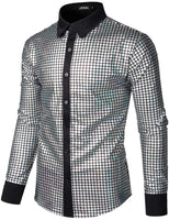 1 x RAW Customer Returns JOGAL Men s Long Sleeve Sequin Dress Glitter Shirt Nightclub Costume Silver XXL - RRP €34.99