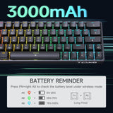 1 x RAW Customer Returns T63 Wireless Mechanical Gaming Keyboard with 2.4Ghz Bluetooth Type-C, RGB Backlight, Double-Shot Keycaps Compatible with Win Mac, Black - RRP €39.34