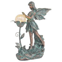 1 x RAW Customer Returns TERESA S COLLECTIONS Garden Fairy Figurines, Decoration with Solar Lights, Outdoor Garden Statues of Angels Playing with a Crackled Glass Globe, Patio Decorations Bronze  - RRP €40.33