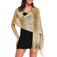 1 x RAW Customer Returns vimate Gold Scarves and Shawls for Evening Dresses, Sparkling Metallic Scarves and Shawls for Evening Party Dresses DE-Dark Gold  - RRP €23.18