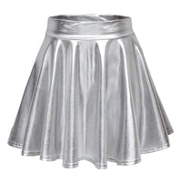 1 x RAW Customer Returns EXCHIC Women s Metallic Pleated Skirt Mini Skater Skirt S, Silver  - RRP €19.14