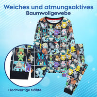 1 x RAW Customer Returns Pokemon Pajamas Set, Cotton Pajamas, Pikachu, Snorlax, More, Clothing Boys Girls, Gifts, Black All-Over Print, for 9 to 10 Year Olds - RRP €24.54