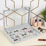 1 x RAW Customer Returns BELLE VOUS Earring Organizer Gray Velvet Display Tray with 40 Slots and Lid - 4 Tier Jewelry Box Organizer Earrings Display with Clear Glass Lid Stud Earring - RRP €24.99