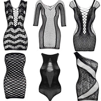 4 x RAW Customer Returns SATINIOR Pack of 6 Women s Mesh Net Clothing Lingerie Fishnet Doll Mini Dress Mesh Bodysuit Sleepwear Black  - RRP €82.52