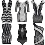 4 x RAW Customer Returns SATINIOR Pack of 6 Women s Mesh Net Clothing Lingerie Fishnet Doll Mini Dress Mesh Bodysuit Sleepwear Black  - RRP €82.52