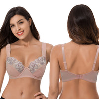 1 x RAW Customer Returns Curve Muse Women s Plus Size Minimizer Underwire Bra with Embroidered Lace - 2 Pack-Pink,Dark Grey-110F - RRP €38.99