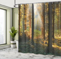 1 x RAW Customer Returns ABAKUHAUS Forest Shower Curtain, Dark Sunset of Pine Trees, Durable Waterproof Material Digital Print, 175 x 220 cm, Orange Green - RRP €28.19