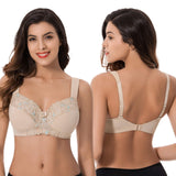 1 x RAW Customer Returns Curve Muse Plus Size Minimizer Unlined Wireless Bra with Lace Embroidery-3 Pack-Sage,Nude,Blush-36C - RRP €50.64