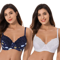 1 x RAW Customer Returns Curve Muse Plus Size Nursing Underwire Bra with Folding Cups 2 Pack -Navy Printed Yellow,White-35C - RRP €31.22